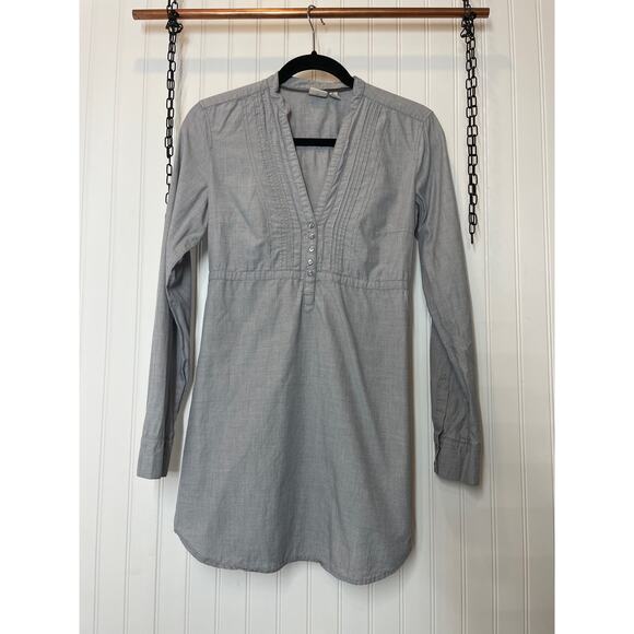 Esprit Gray 100% Cotton Long Sleeve Pintucked Pleated Mini Dress Size S - Picture 1 of 7